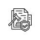 Icon of legal documents and a gavel with a shield featuring a checkmark.
