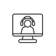 Line drawing of a computer screen with a person wearing headphones.