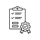 A clipboard with checkmarks and a badge with a checkmark.