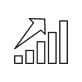 Line graph with bars increasing in height and an upward arrow.