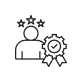Icon of a person with stars above their head and a ribbon with a checkmark.