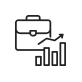 An outline icon of a briefcase with a rising graph next to it.