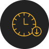 An icon of a clock with a downward arrow