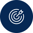 Icon of a target with an arrow hitting the center, set against a circular blue background.