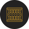 An illustration of an old-fashioned abacus in a circular design, with a black background and golden lines.