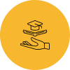 An outline of a hand holding a graduation cap above it