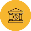 Icon of a bank building inside a yellow circle