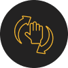 Icon of a hand with circular arrows around it