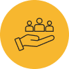 An icon of a hand holding three human figures