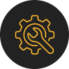 A gear with a wrench overlay on a black background.