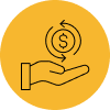 Icon of a hand holding a dollar sign with circular arrows
