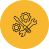 Icon of a wrench and screwdriver overlaid on gears, set against a yellow circle.