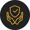 A graphic depicting two hands holding a shield with a checkmark inside