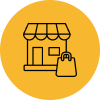 An outlined shop icon with a bag