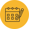 An illustrated calendar icon with a pencil