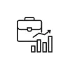 An icon depicting a suitcase next to a bar graph with an upward trend.