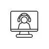 A computer monitor displaying a person with headphones.