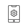 An outline of a smartphone with a gear symbol