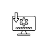Icon of a computer screen with a gear and a downward arrow