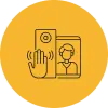 Icon of a hand in front of a surveillance camera next to a user profile image