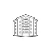 Line drawing of a multi-story building with multiple windows and a central entrance.