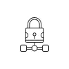 An outline of a padlock connected to a network.
