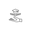 An outline of a hand holding a graduation cap above it.