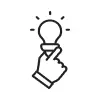 A hand holding a light bulb with rays of light emanating from it.