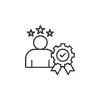 An icon depicting a person with five stars above their head and a badge with a check mark.