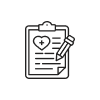 A clipboard with a heart symbol and a pencil, representing a medical or health-related form.