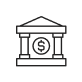 Icon of a bank building with a dollar sign on it.