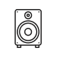 A simple line drawing of a speaker.