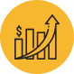 Icon of a bar graph with an upward arrow and a dollar sign