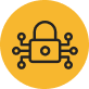 A yellow circle with a black padlock and circuit-like connections.