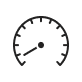 A simple black outline of a speedometer with a needle indicating a value.