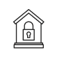 An outline of a house with a padlock on the front door.