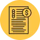 A yellow circular icon featuring a document with lines of text and a dollar sign.