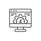 Icon of a computer monitor displaying a gear and a speedometer, representing settings or performance metrics.
