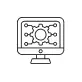 A computer monitor displaying a gear with connected nodes