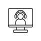 Icon of a computer screen displaying a person wearing headphones.