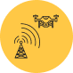 An illustration of a drone flying above a transmission tower with radio waves emanating from it