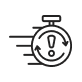 An outline of a stopwatch with an exclamation mark and curved arrows,