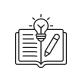 An open book with a light bulb above it and a pencil beside it