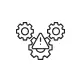 An illustration of a clown face made of gears and a warning triangle.