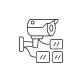 A line art depiction of a security camera with three connected rectangular screens.