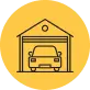 Icon of a car inside a garage with a yellow background.