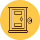 A simple illustration of a door on a yellow background.