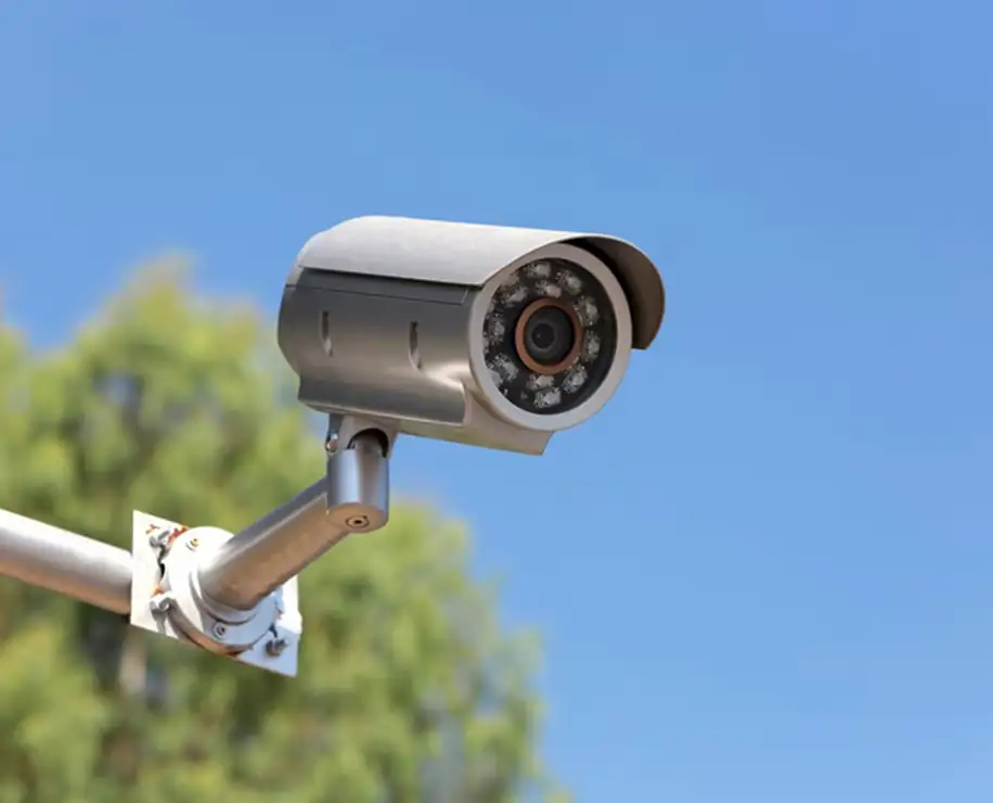 Security camera mounted on a pole