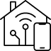 Icon depicting a house with wireless signals and a smartphone