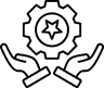 Two hands holding a gear with a star in the center.